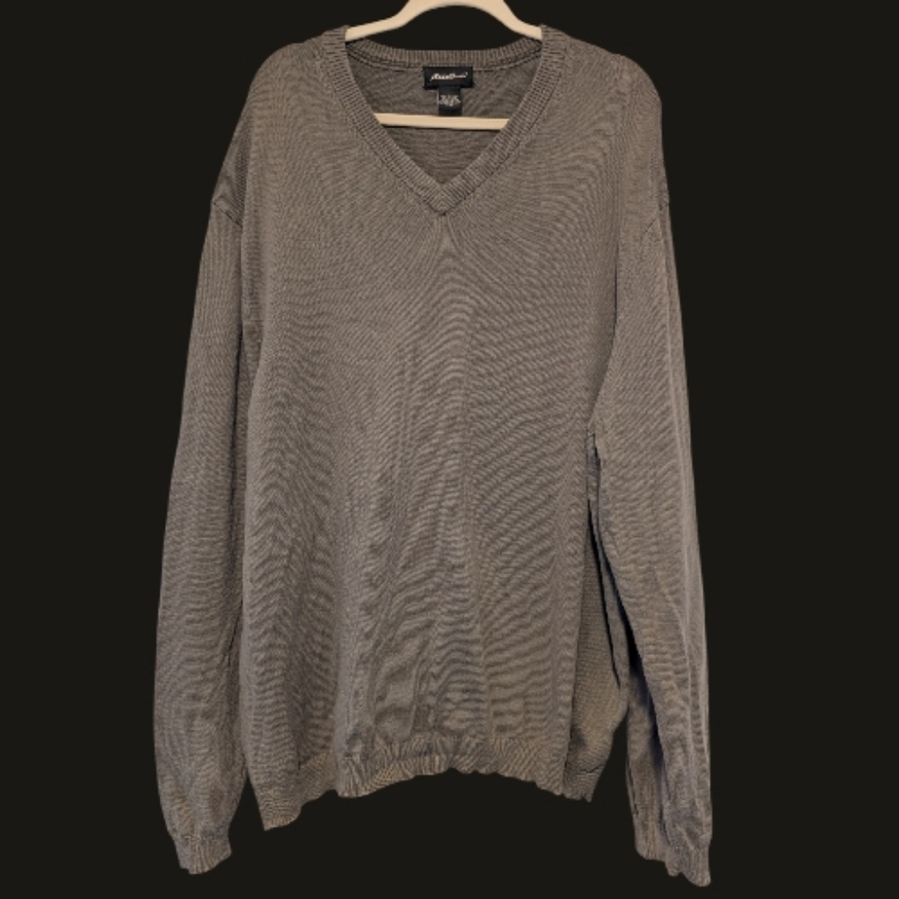 Eddie Bauer Men's V-Neck Greenish Gray Sweater Size XXL Cotton Nylon Blend